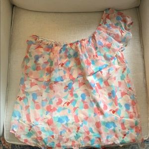 Sézane one shoulder silk ruffle top